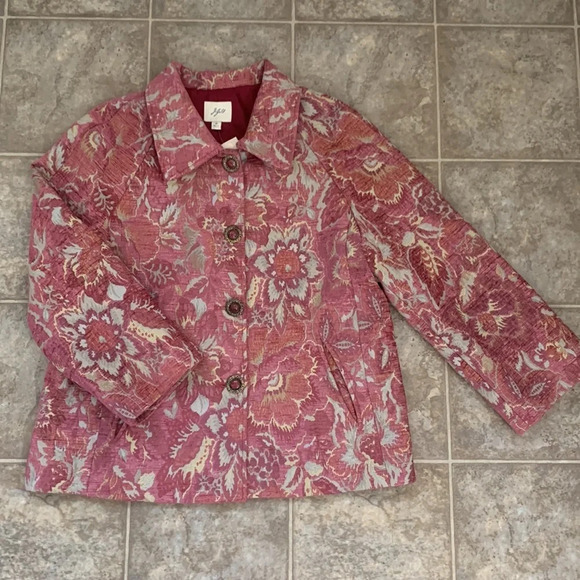 J.Jill Regency Jacquard Tapestry Floral Pink grandma playful jacket Medium - Picture 14 of 15